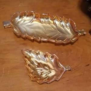 Hazel Atlas Merigold Carnival Glass Leaf Dishes